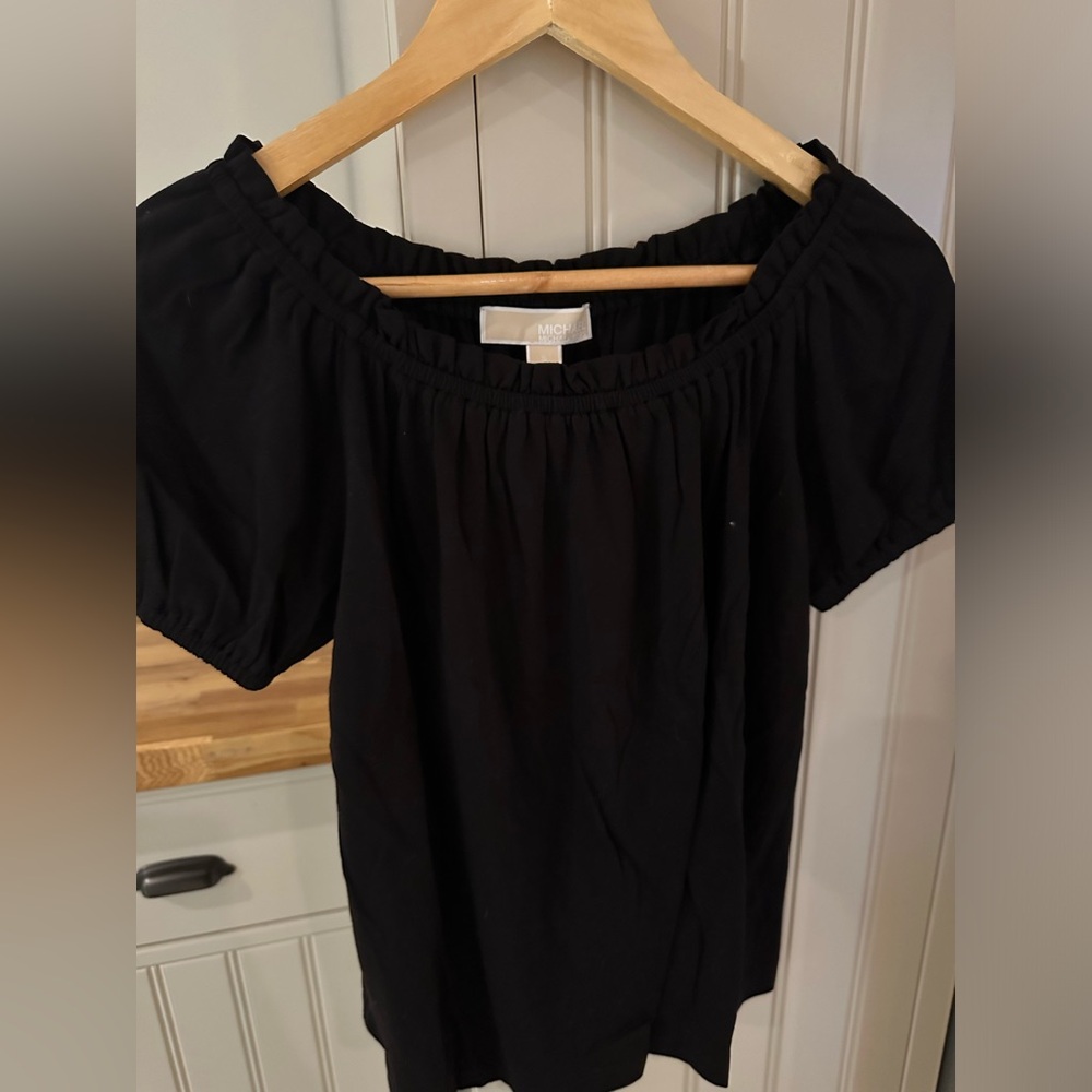 Michael Kors Black Rouched Off the Shoulder T